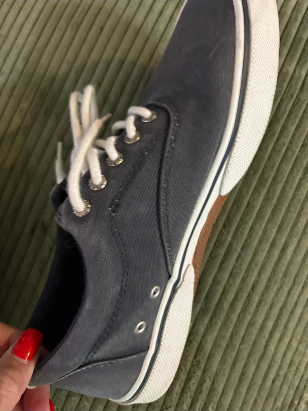 Sperry Men’s Navy Canvas Boat Shoes with White Laces